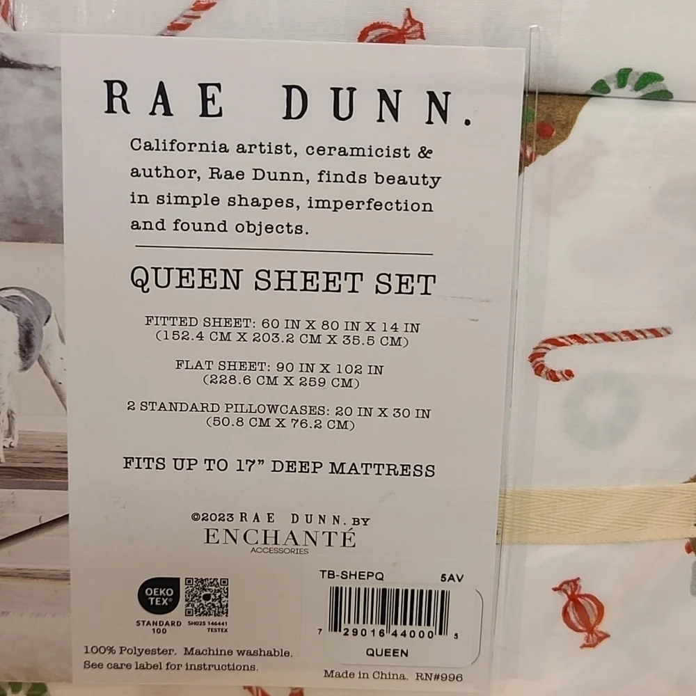 4 Piece Rae Dunn Gingerbread Christmas Queen Bed Sheet & Pillowcase Set New
